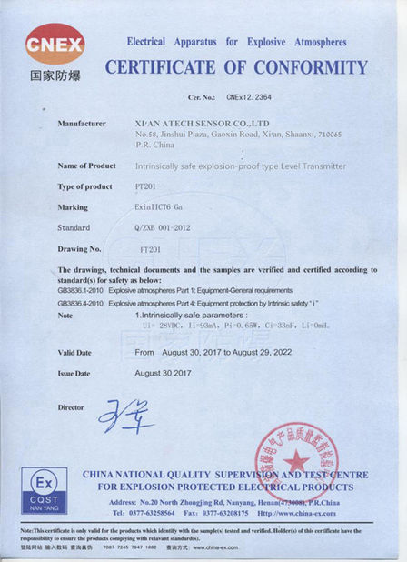Chine Atech sensor Co.,Ltd Certifications